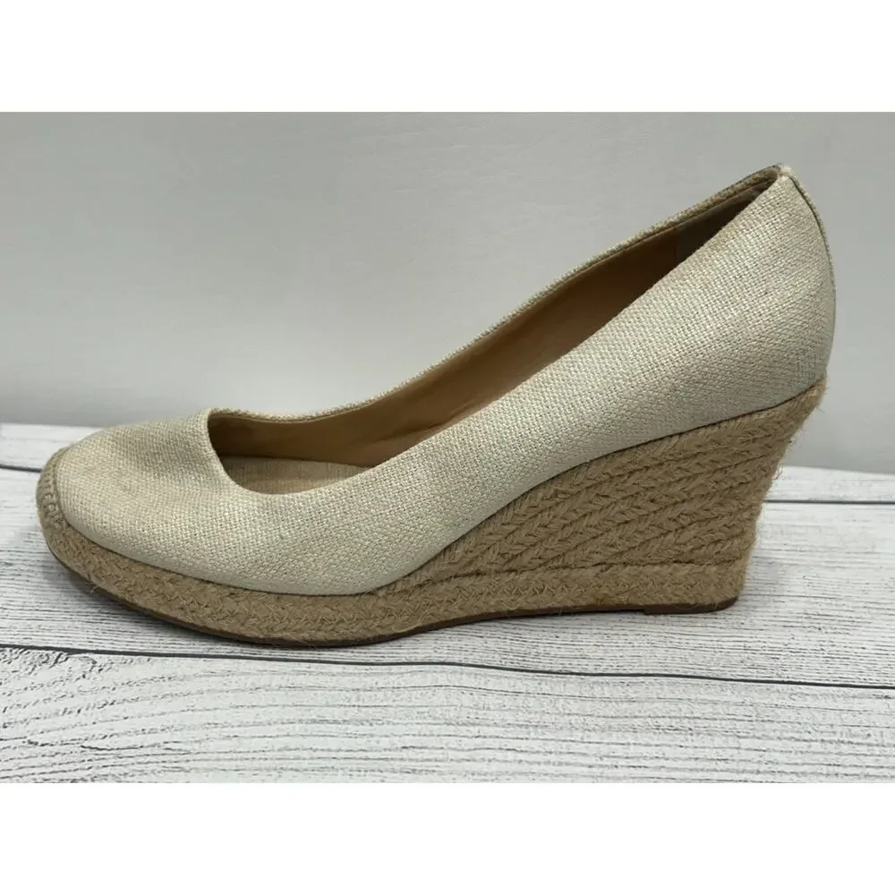 J. Crew Womens Beige‎ Seville Espadrille Metallic Canvas Wedge Sandals Size 8.5